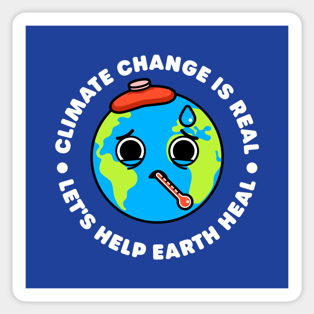 Climate Change is Real: Let's Help Earth Heal - Sick Planet Earth Sticker by Gudland